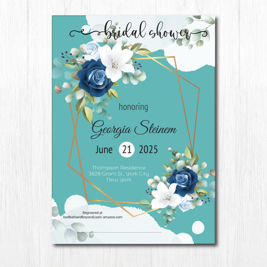 Set of 25 Glossy 5X7 inches Flat Card Invitation Bachelorette Party invitation, Bridal shower, bridal shower invitation, bridal shower invitation printed, bridal shower invitation floral