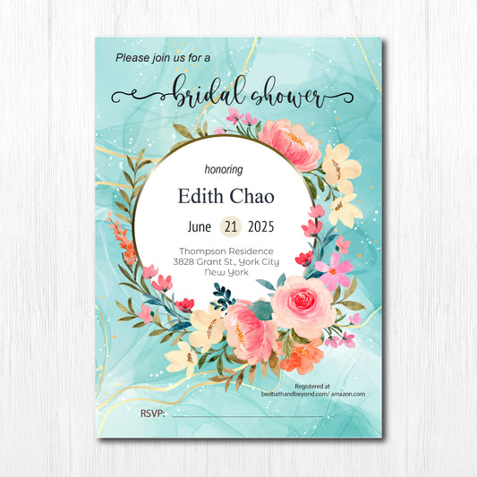 Set of 25 5X7 Premium Cardstock,  Bachelorette Party invitation, Bridal shower, bridal shower invitation, bridal shower invitation printed, bridal shower invitation floral
