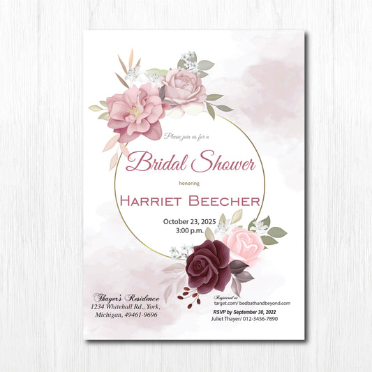 Set of 25 5X7 Premium Cardstock,  Bachelorette Party invitation, Bridal shower, bridal shower invitation, bridal shower invitation printed, bridal shower invitation floral