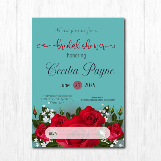 Set of 25 5X7 Premium Cardstock,  Bachelorette Party invitation, Bridal shower, bridal shower invitation, bridal shower invitation printed, bridal shower invitation floral
