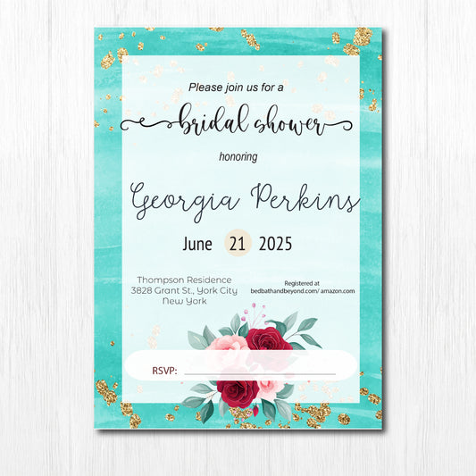 Set of 25 5X7 Premium Cardstock,  Bachelorette Party invitation, Bridal shower, bridal shower invitation, bridal shower invitation printed, bridal shower invitation floral