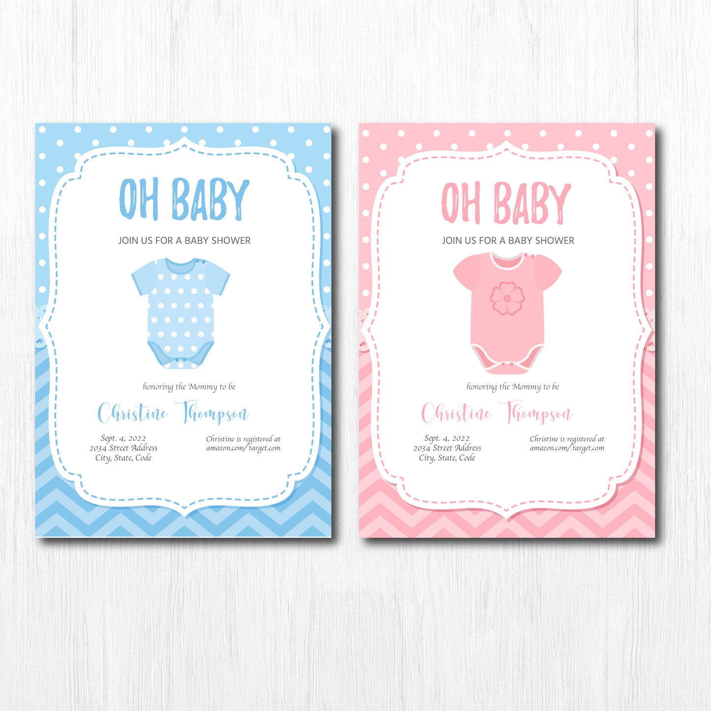 Set of 25, 5X7 Premium Cardstock,  Baby Shower Invitation Custom Theme Easy to Personalize Baby Shower Girl Boy Invitation
