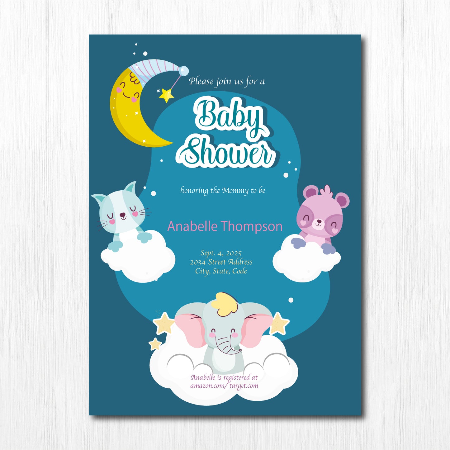 Set of 25, 5X7 Premium Cardstock,  Baby Shower Invitation Custom Theme Easy to Personalize Baby Shower Girl Boy Invitation