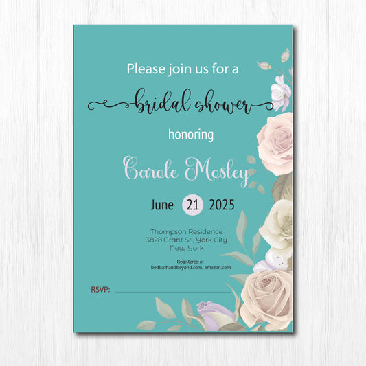 Set of 25 5X7 Premium Cardstock,  Bachelorette Party invitation, Bridal shower, bridal shower invitation, bridal shower invitation printed, bridal shower invitation floral