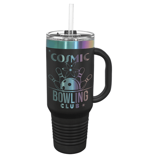 Polar Camel 40 oz. Black/Prism ION-Plated Travel Mug with Handle, Straw Included, Laser Engraved
