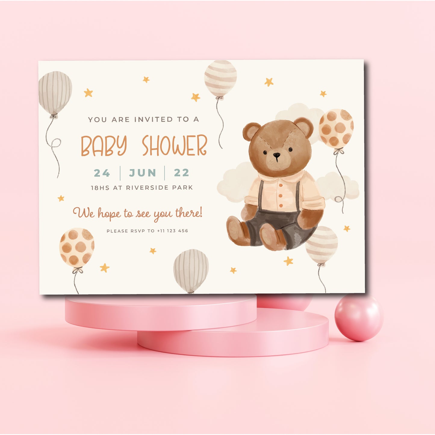Set of 25 Glossy 5X7 inches Flat Card Invitation Baby shower, baby shower invitation, baby shower invites, baby shower invitation boy, baby shower invitation girl, invitation bear