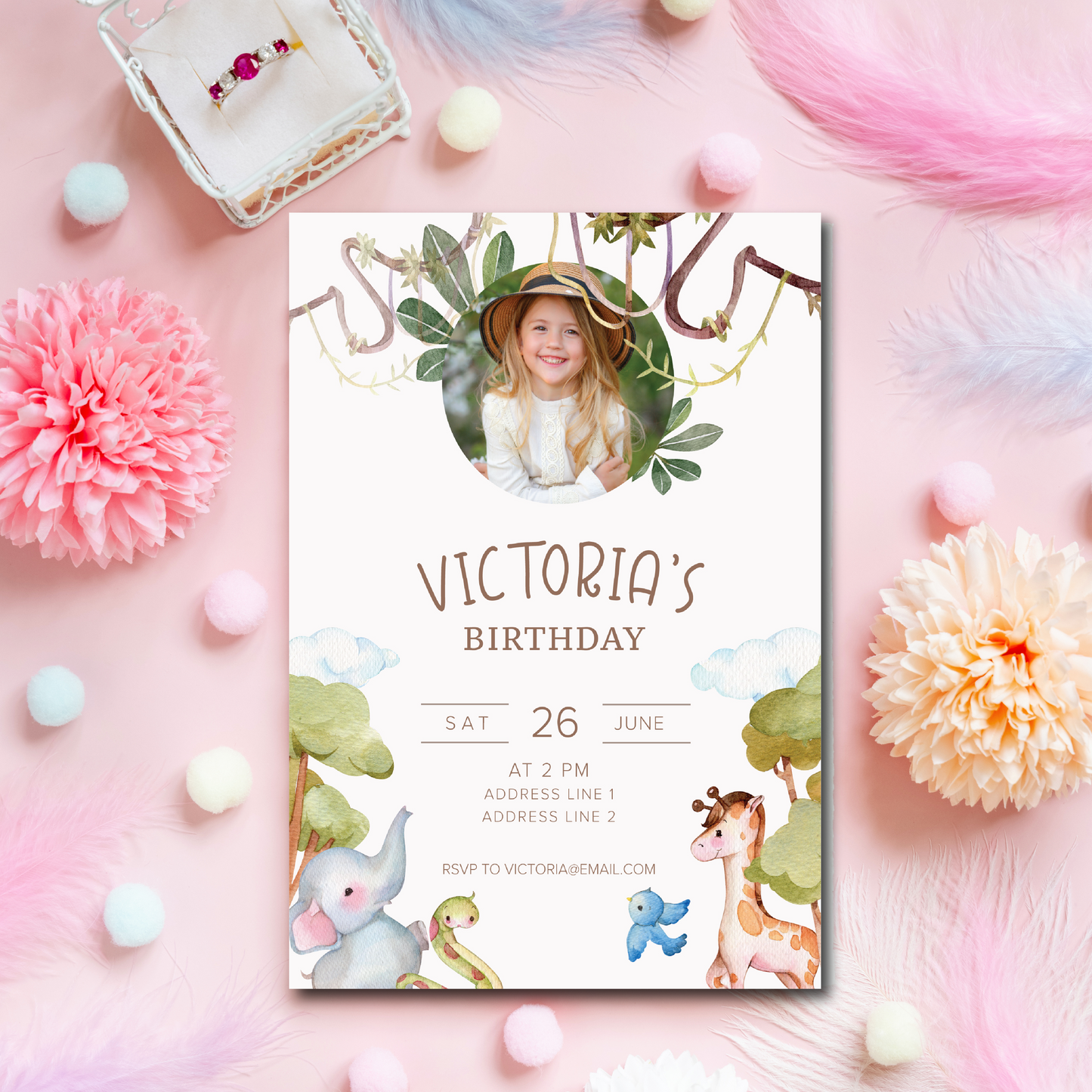 Jungle Adventure Birthday Invitation 5X7 Glossy High Definition Fast Shipping Personalized Kid's Invitation