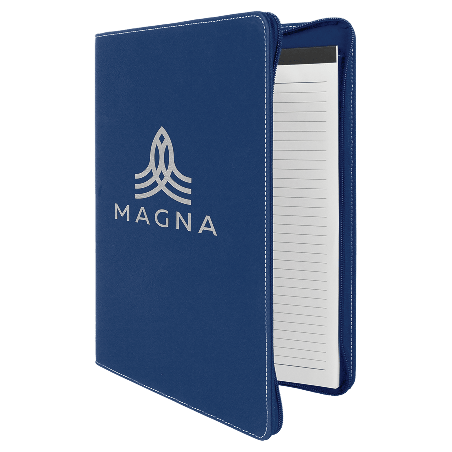9 1/2" x 12" Blue/Silver with Zipper Leatherette Portfolio with Notepad, Notepad, Custom Engraved Leather Planner, Planner