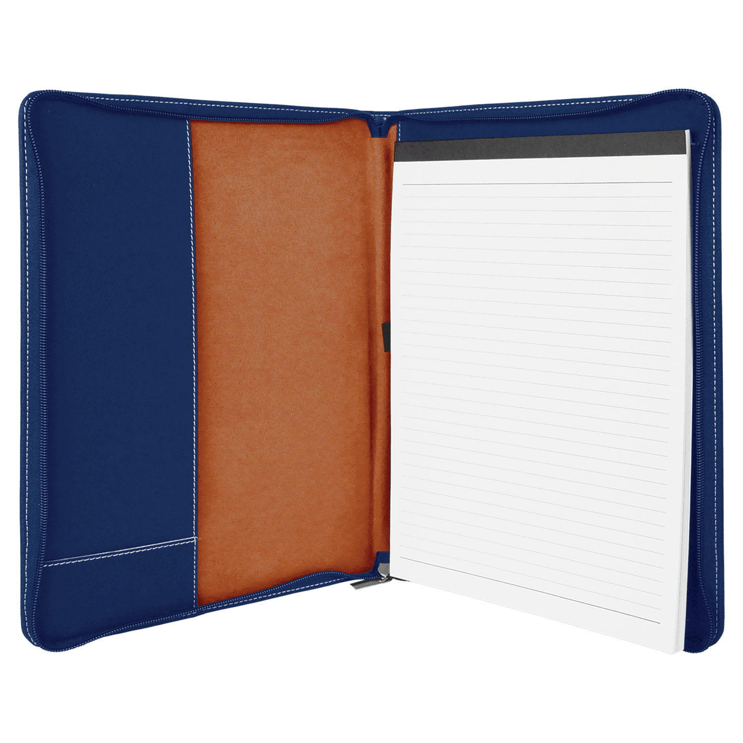 9 1/2" x 12" Blue/Silver with Zipper Leatherette Portfolio with Notepad, Notepad, Custom Engraved Leather Planner, Planner