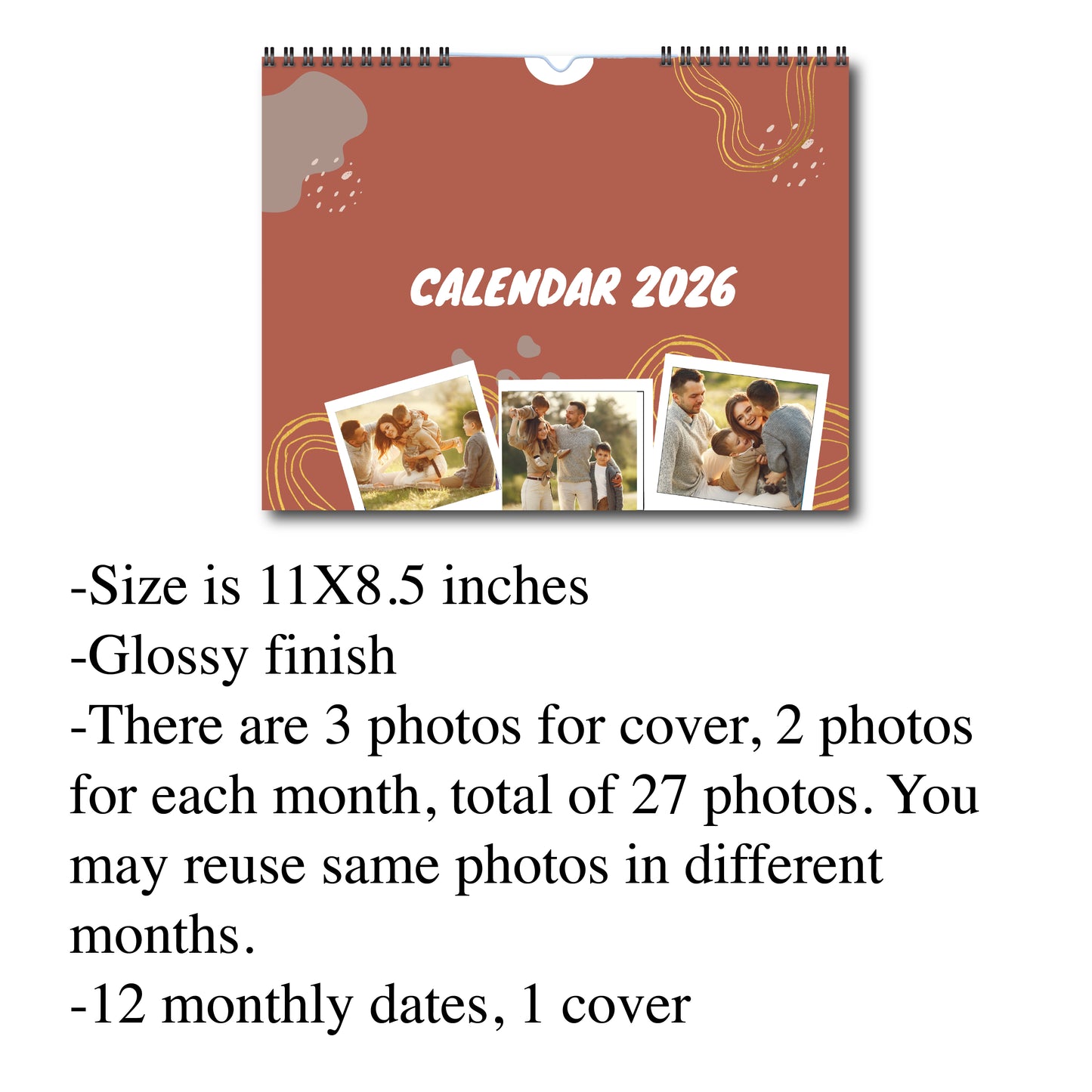 Personalized 2026 Family Photo Calendar: Custom Wall Decor, Custom Calendar