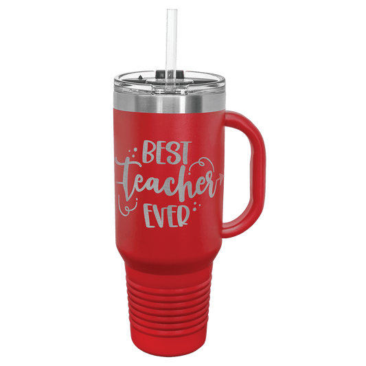 Red Polar Camel 40 oz. Travel Mug with Snap Lid and Straw, Laser Engraved