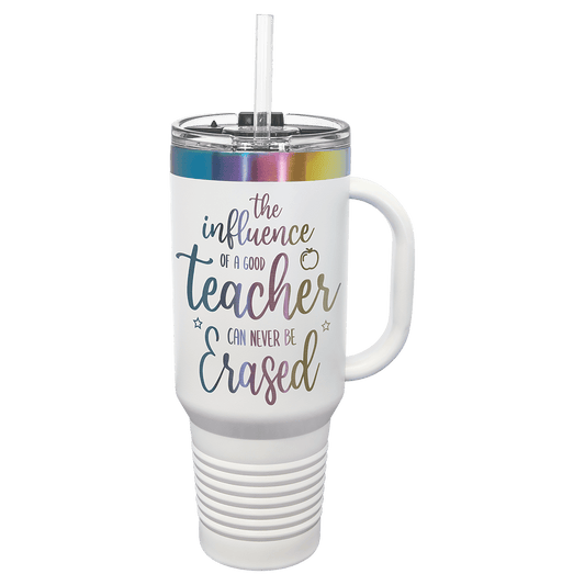 Polar Camel 40 oz. White/Prism ION-Plated Travel Mug with Handle, Straw Included, Laser Engraved