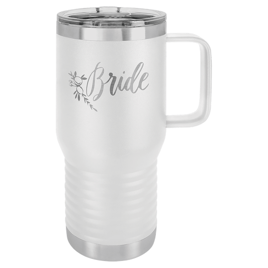 White Polar Camel 20 oz. Travel Mug with Slider Lid, Laser Engraved