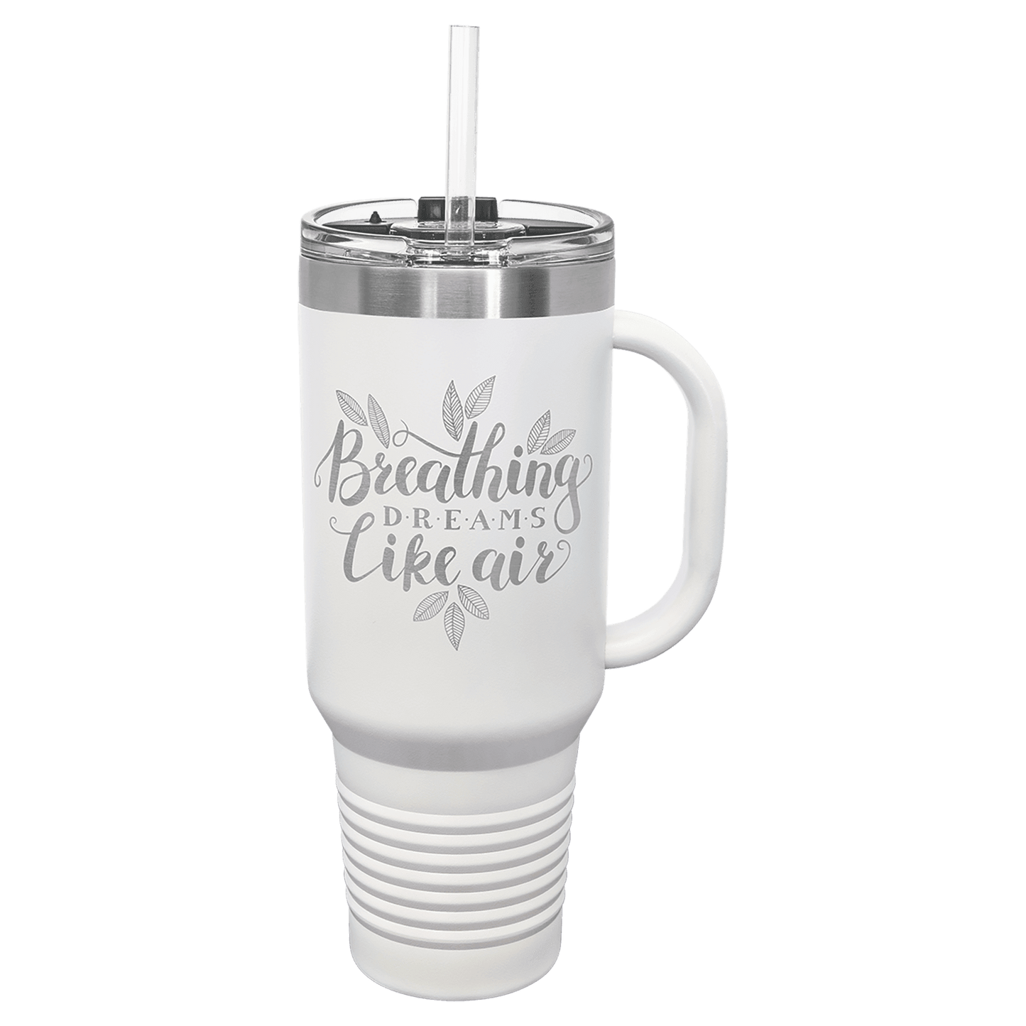 White Polar Camel 40 oz. Travel Mug with Snap Lid and Straw, Custom Engraved