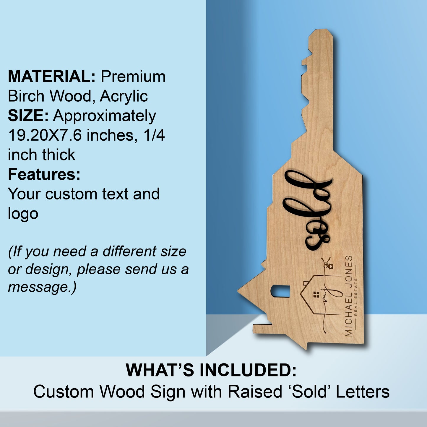 Laser Cut Engraved Wood "SOLD" Key Sign Closing Gift for Realtors Wood Sold Sign