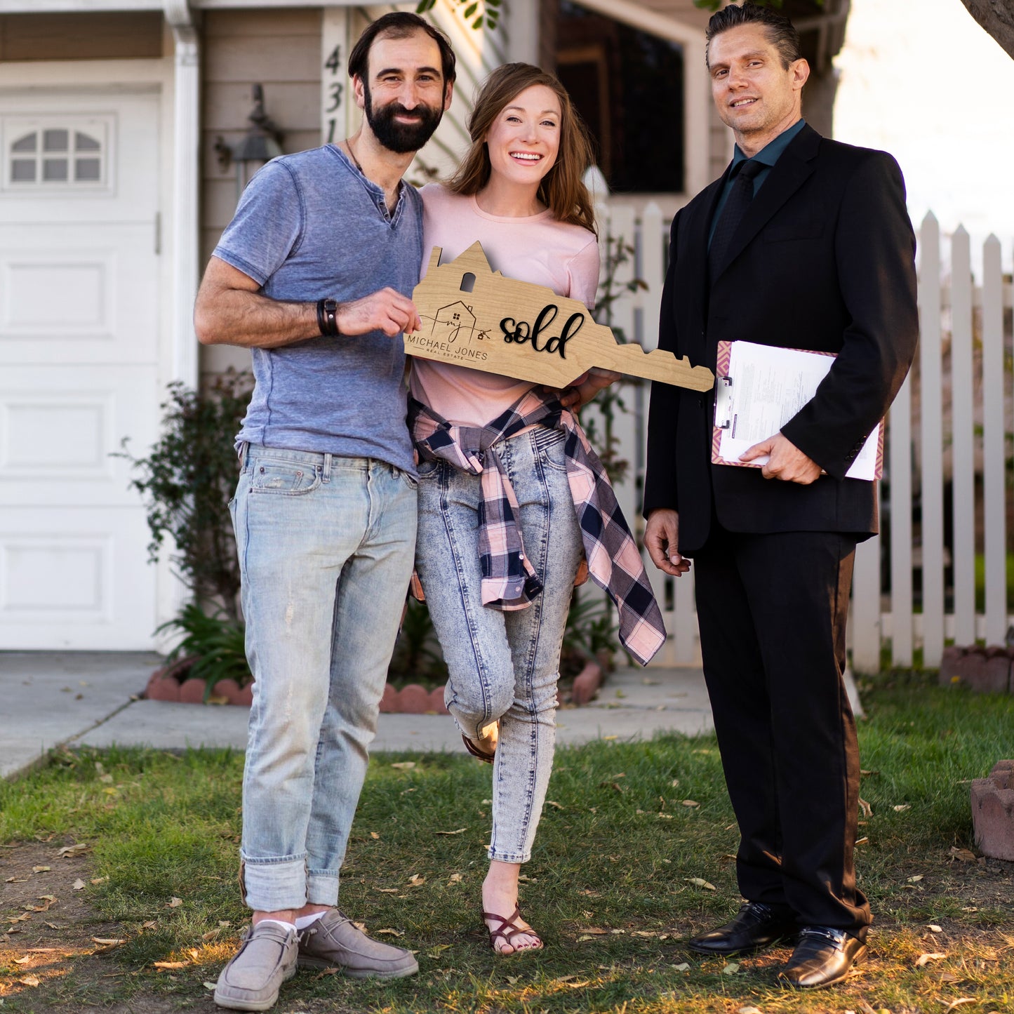 Laser Cut Engraved Wood "SOLD" Key Sign Closing Gift for Realtors Wood Sold Sign