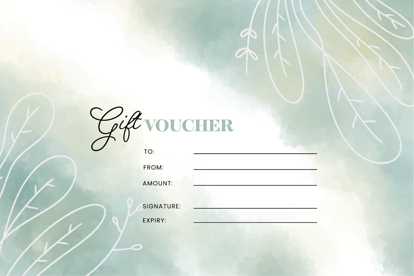 Light Green leaves Gift Voucher, Gift Certificate, Gift Voucher