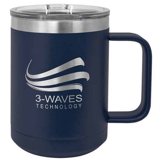 Navy Blue Polar Camel 15 oz. Coffee Mug with Slider Lid, Laser Engraved