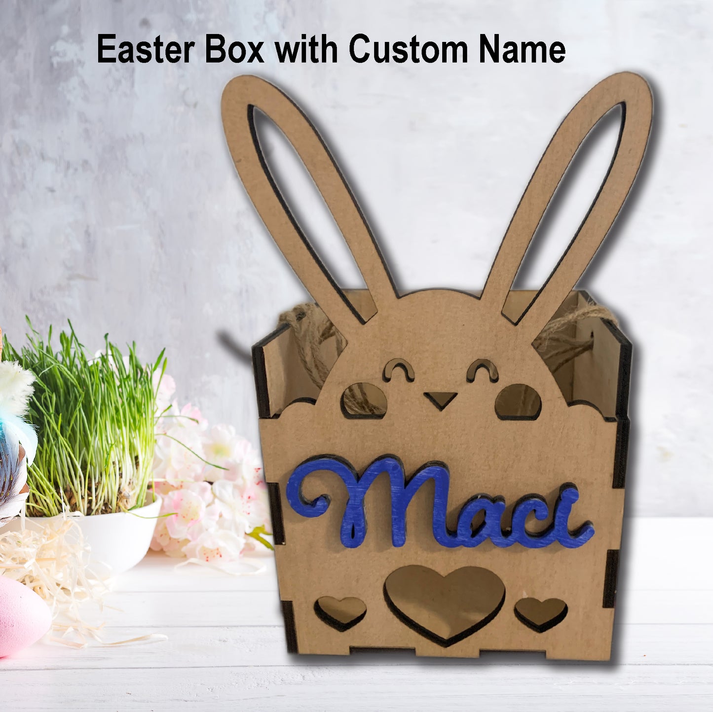 Easter Bunny box with hearts and custom name, custom box, easter candy box, easter box, custom easter box