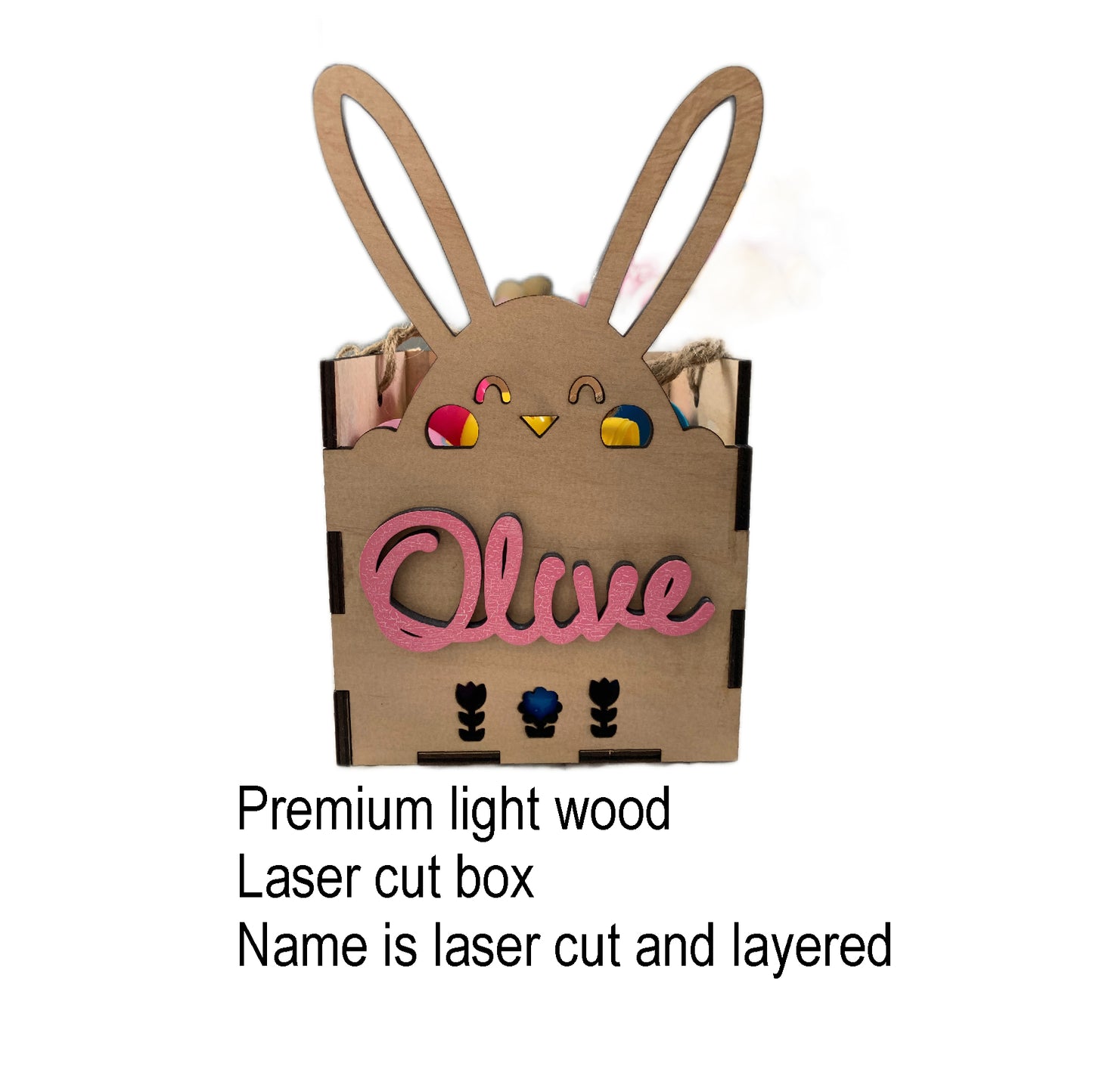 Custom Wood Boxes, wood boxes, Easter Bunny box with flowers and custom name, custom box, easter candy box, easter box, custom easter box