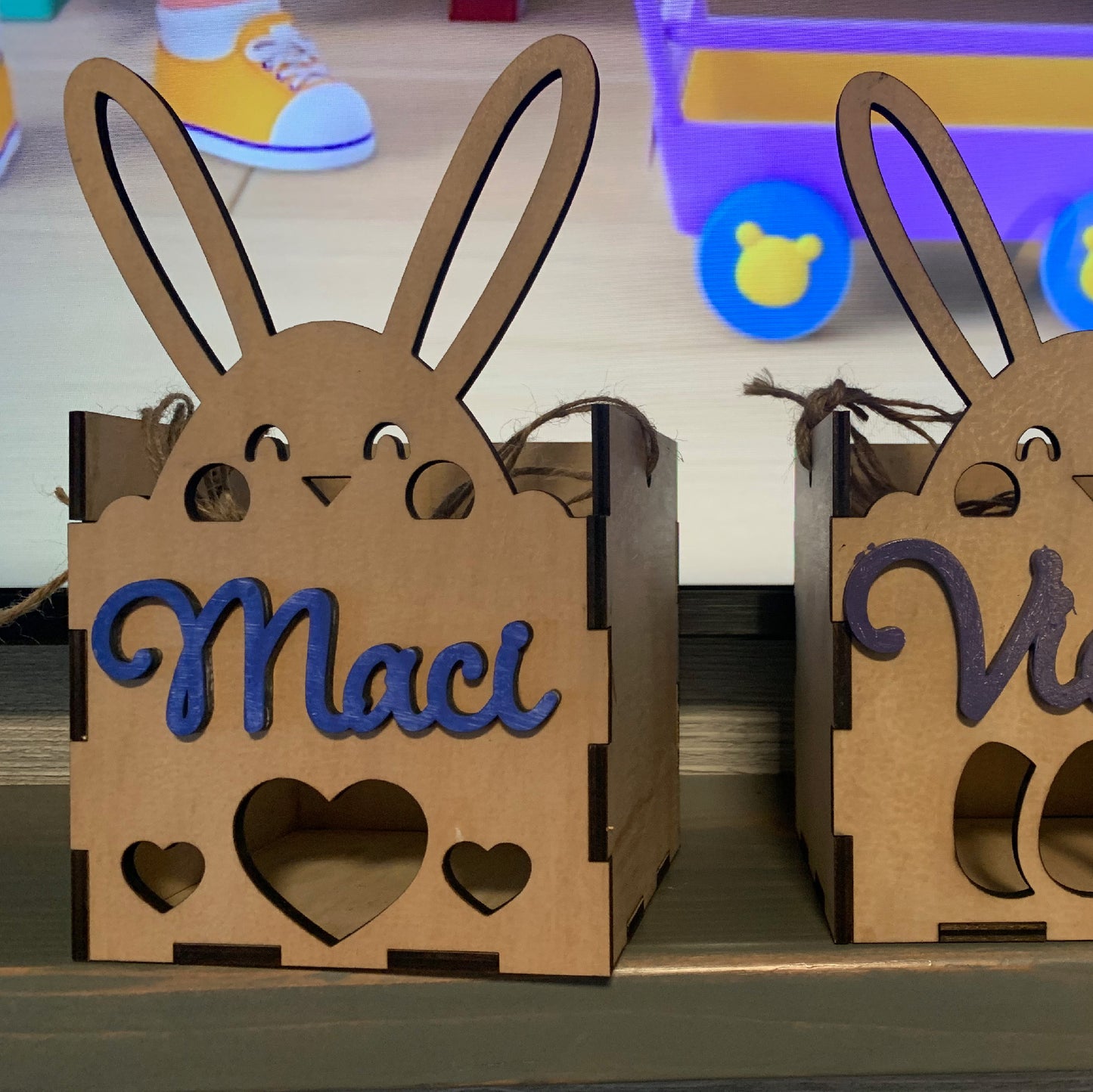 Easter Bunny box with hearts and custom name, custom box, easter candy box, easter box, custom easter box