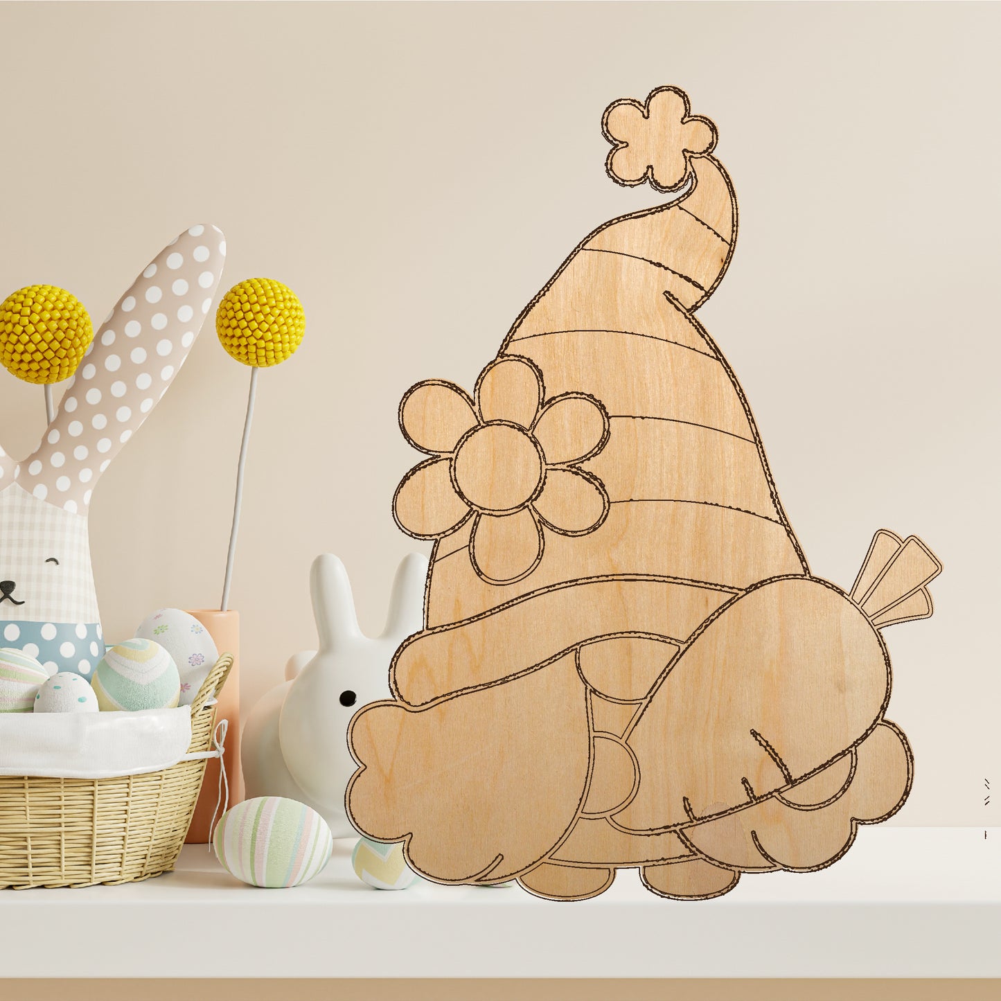 Spring Gnome with Carrot blank wood, cut to shape wood, blank wood for art, wood blank, blank wood