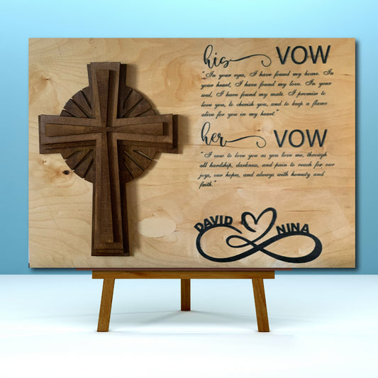 14X20 inches Wedding sign with cross, custom gift sign, his vow her vow wedding sign, custom wedding table signs, custom gift, Wedding Wood Sign,wedding welcome Sign,custom wood sign, Engraved Wedding Wood Sign, cross wedding sign