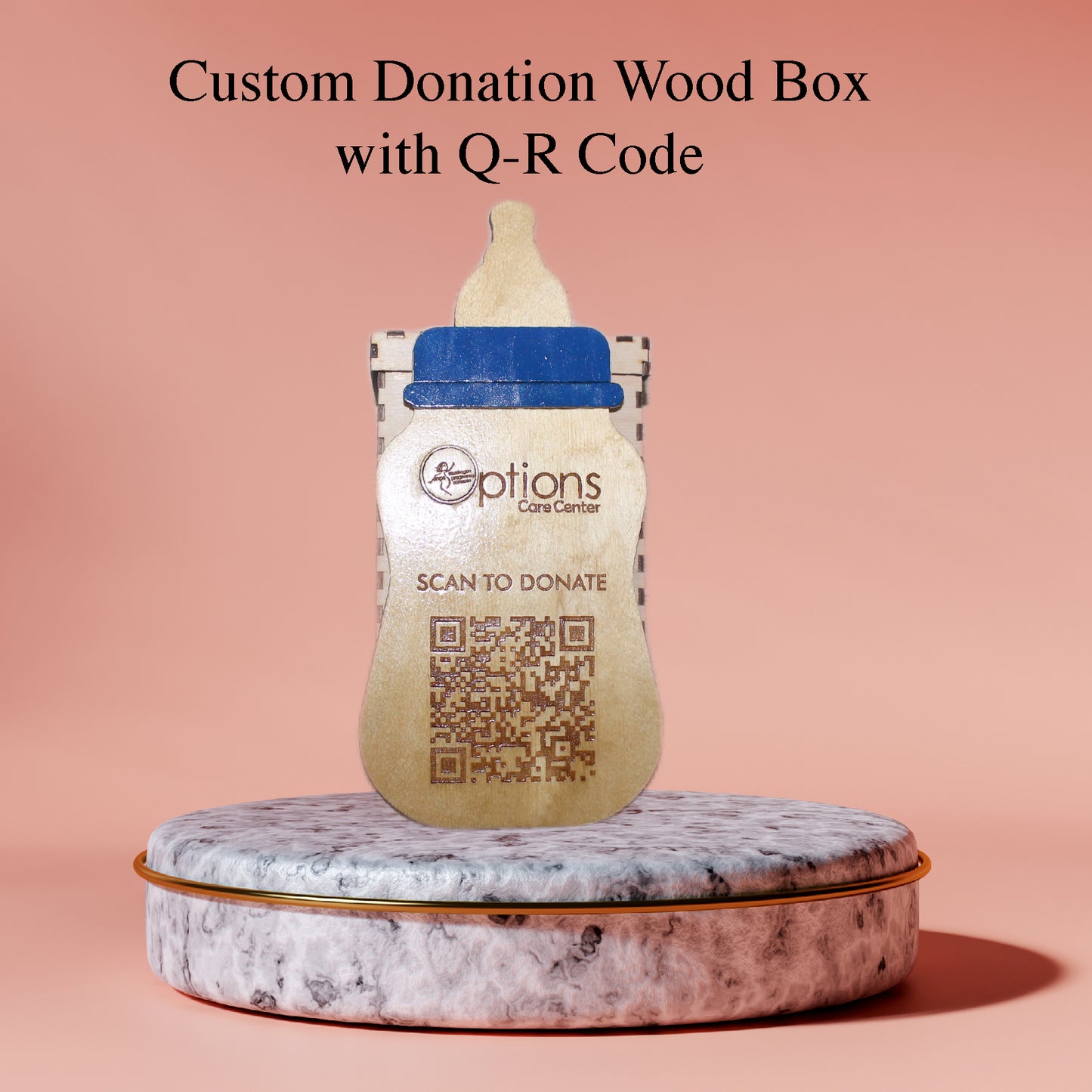 Custom Wood Boxes, wood boxes, Custom wood box, wood box, Custom Donation Boxes Engraved with Q-R Codes Business Logo Cut to Shape Raised Letters
