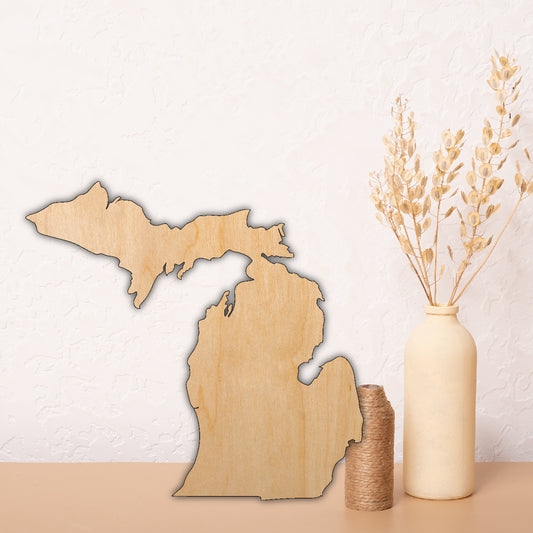 Set of 10, State of Michigan upper and lower blank wood for art, wood blank, blank wood, cut to shape wood