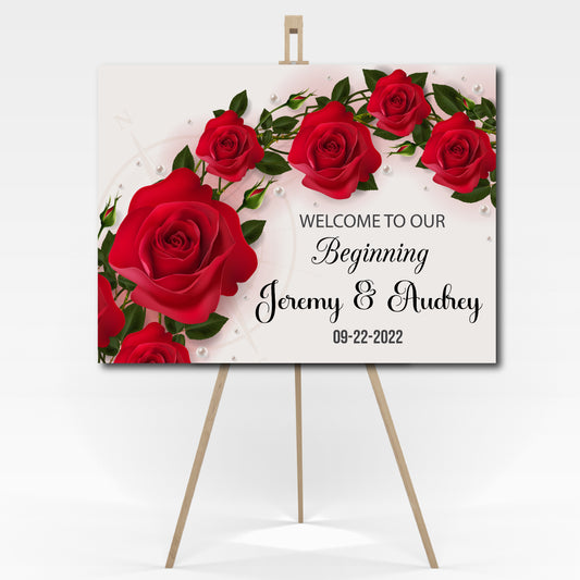 Elegant Roses Floral, Wedding Signs, 18X24 Wedding Signage Wedding Sign in Board, Wedding Welcome Sign, Custom Made Elegant Beautiful Rose Wedding Sign Ideas