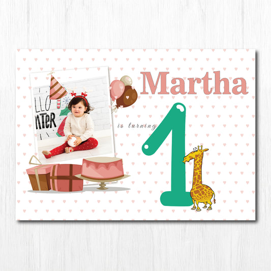 1st Birthday Invitation Girl Birthday Invitation 5X7 Glossy High Definition Personalized Kid's Invitation 1st birthday