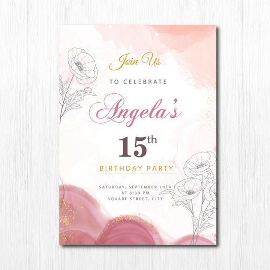 Custom Birthday Invitation Girl Birthday Invitation 5X7 Glossy High Definition Personalized