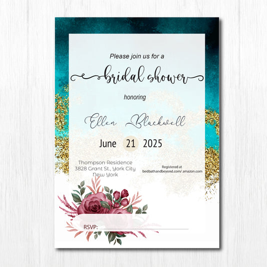 Bachelorette Party invitation, Bridal shower, bridal shower invitation, bridal shower invitation printed, bridal shower invitation floral