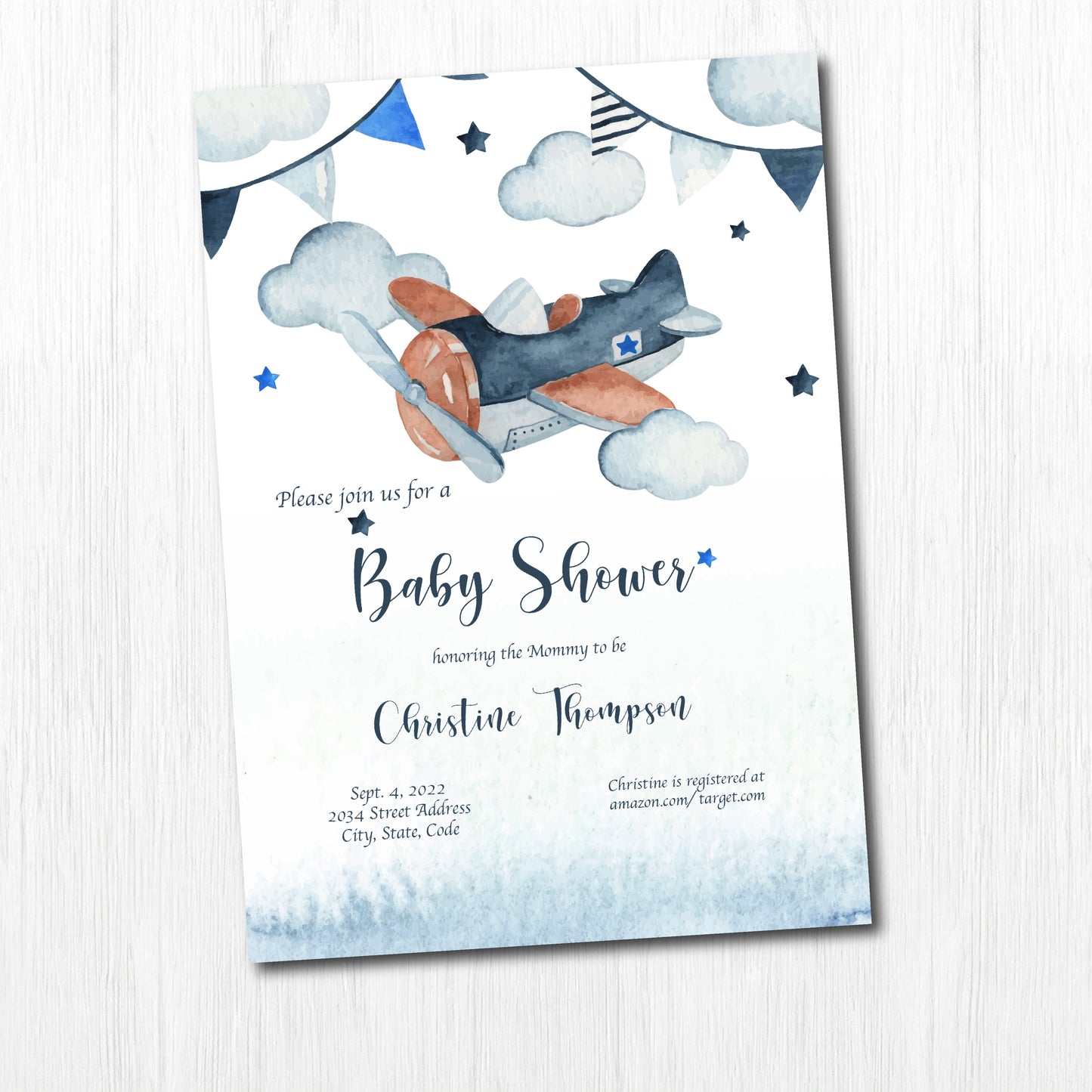 5X7 Baby Shower Invitation Custom Invitation Theme Easy to Personalize Baby Shower Girl Boy Invitatio