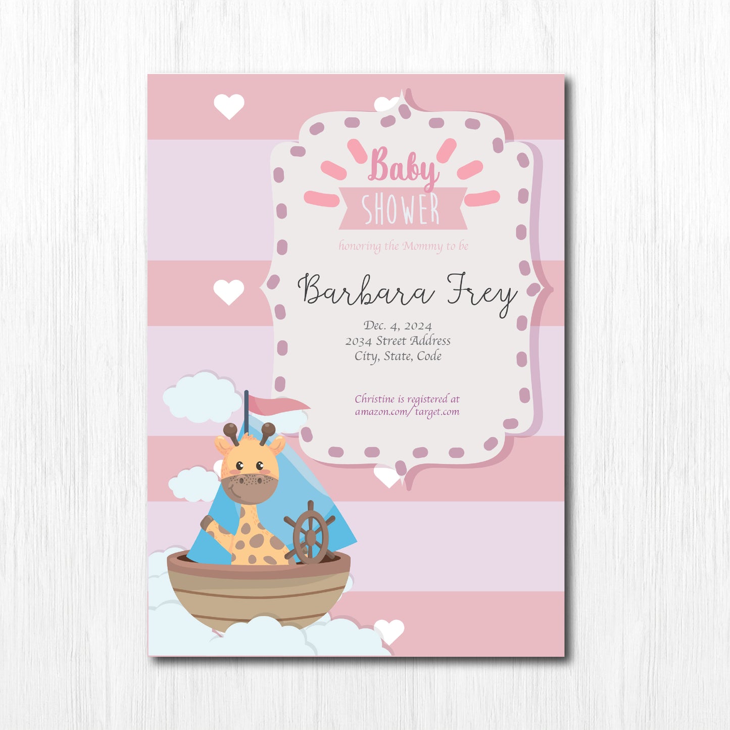 5X7 Baby Shower Invitation Custom Theme Easy to Personalize Baby Shower Girl Boy Invitation