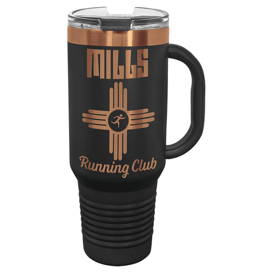Polar Camel 40 oz. Black/Rose Gold ION-Plated Travel Mug with Handle, Straw Included, Laser Engraved