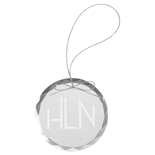 3 1/4" Clear Round Glass Ornament with Silver String, Custom Engraved Personalized Ornaments