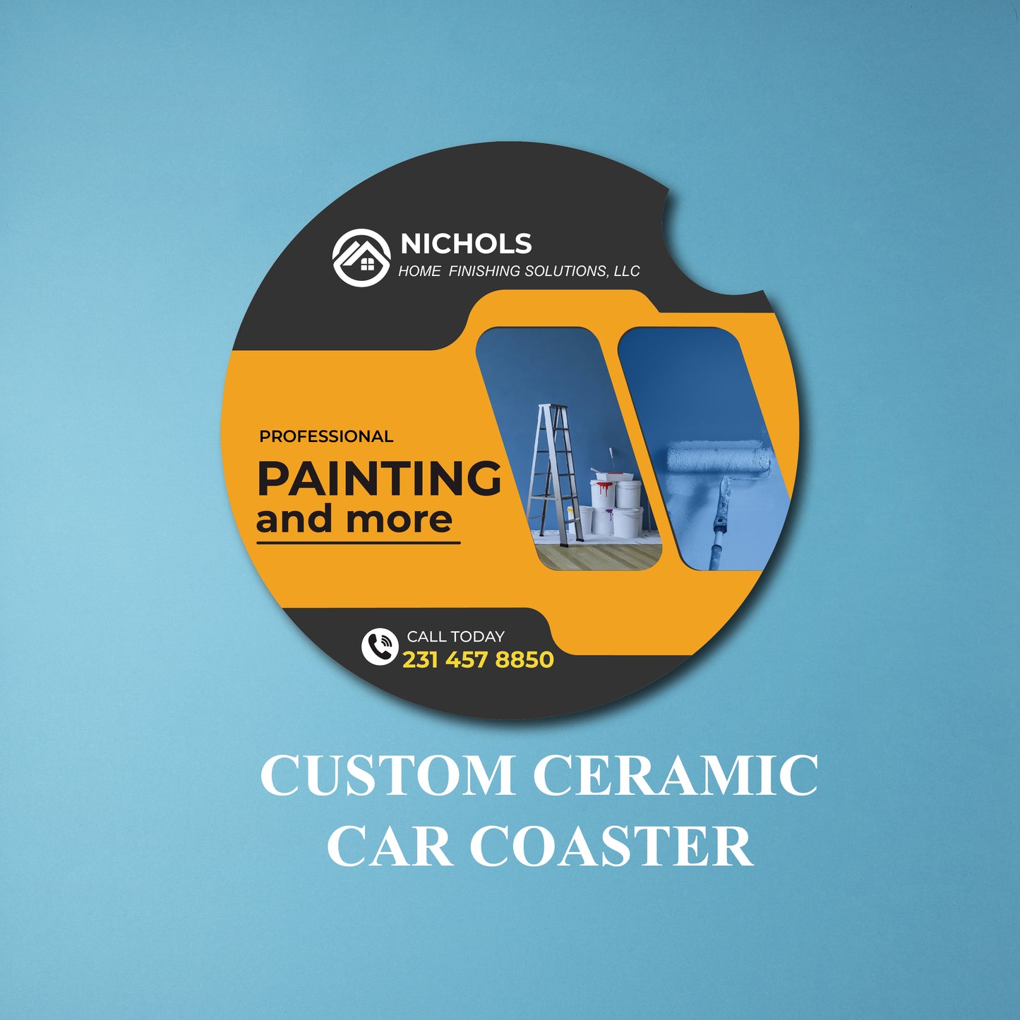 1-Sided Gloss Ceramic Car Coaster, custom coaster, Personalized coasters, car coasters