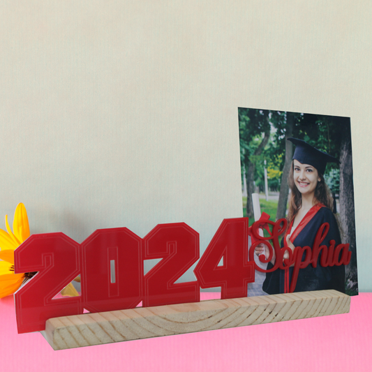 graduation sign for open house with red letters and colored photo