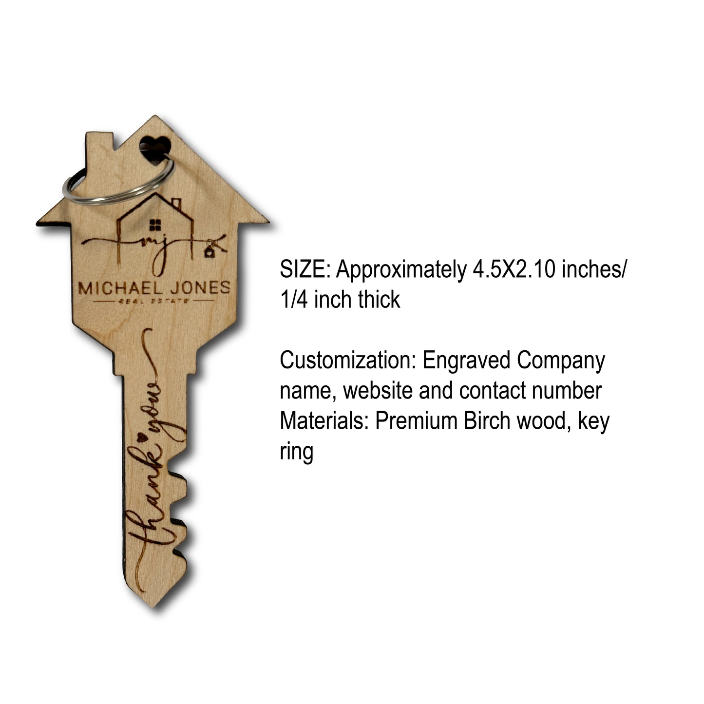 Custom Keychain Wood Engraved Keychain Realtor Keychain Closing House Keychain Marketing Keychains