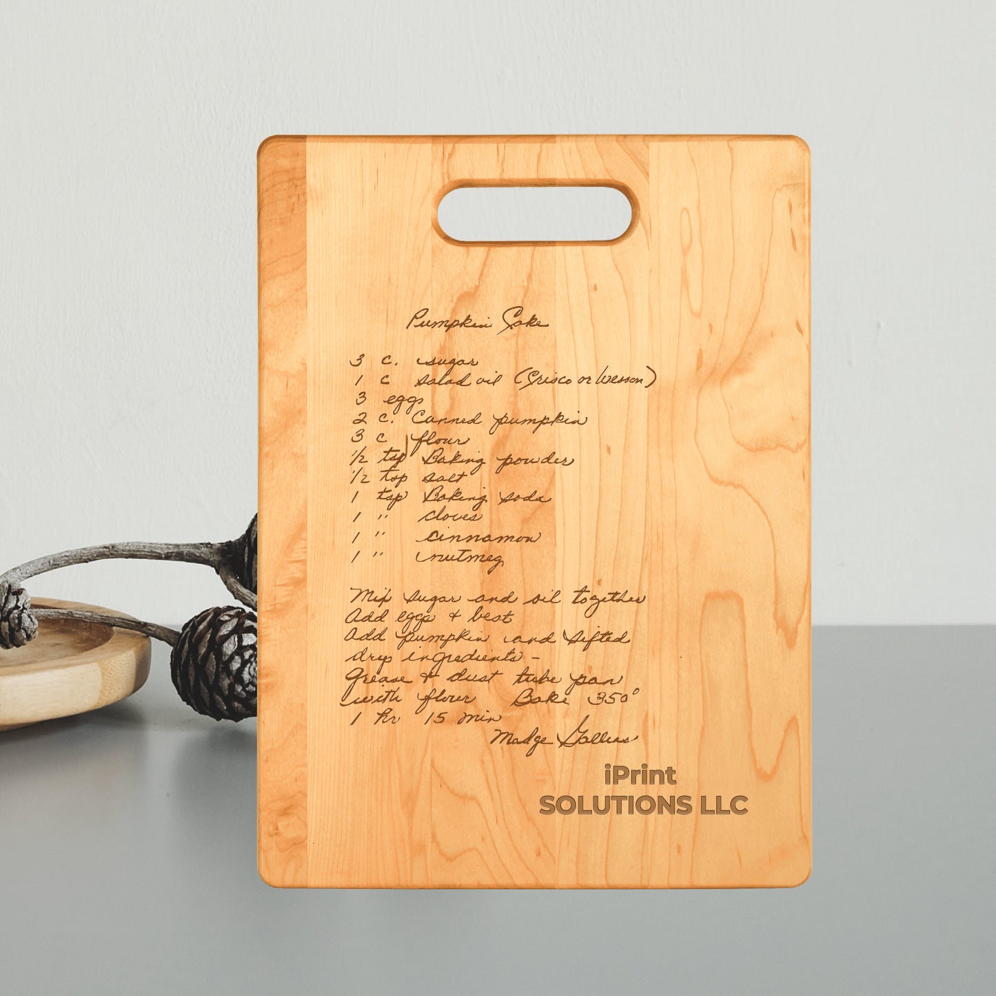 13 3/4" x 9 3/4" Maple Cutting Board, Custom Engraved Cutting Board