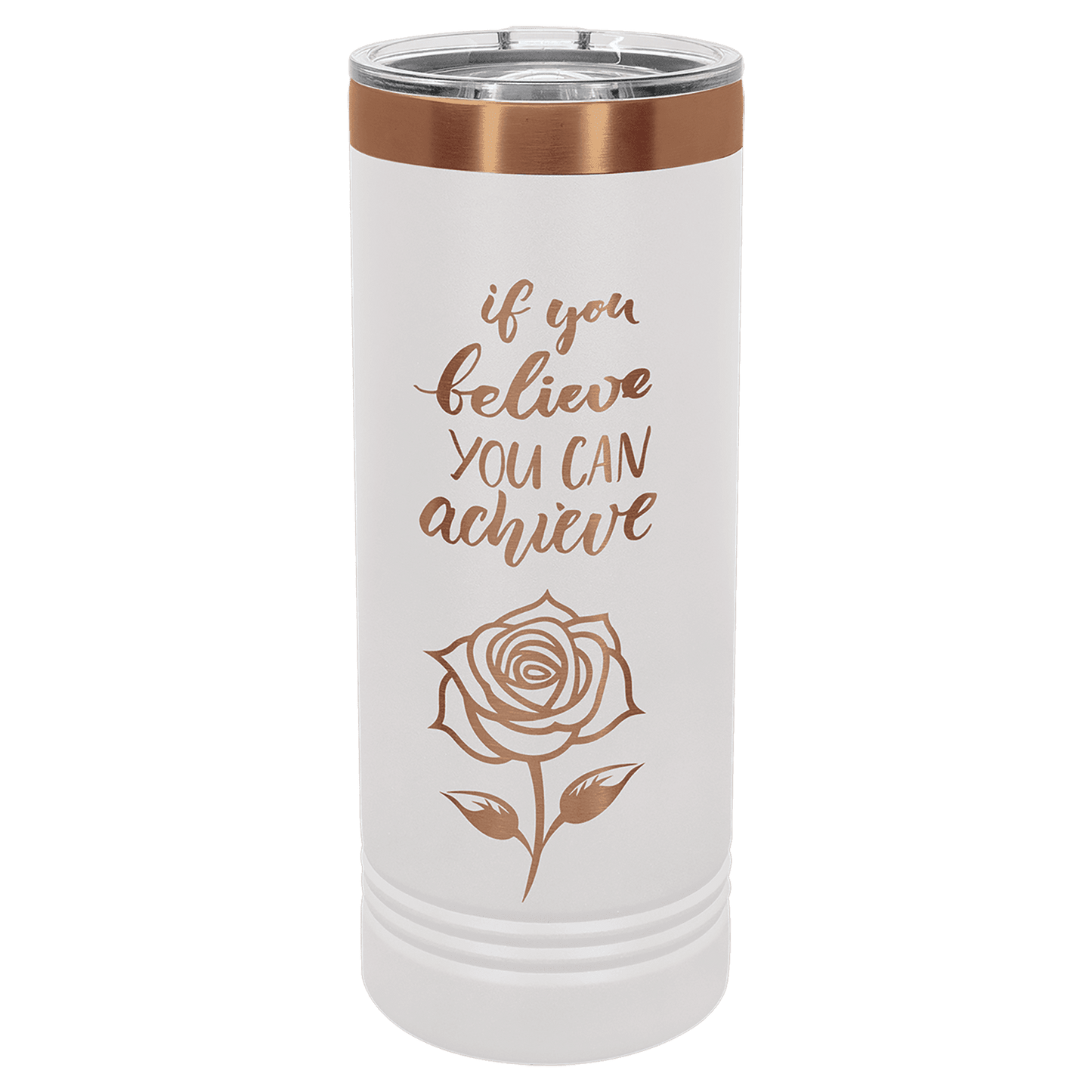 White/Rose Gold Polar Camel 22 oz. Skinny Tumbler with Slider Lid, Custom Tumbler