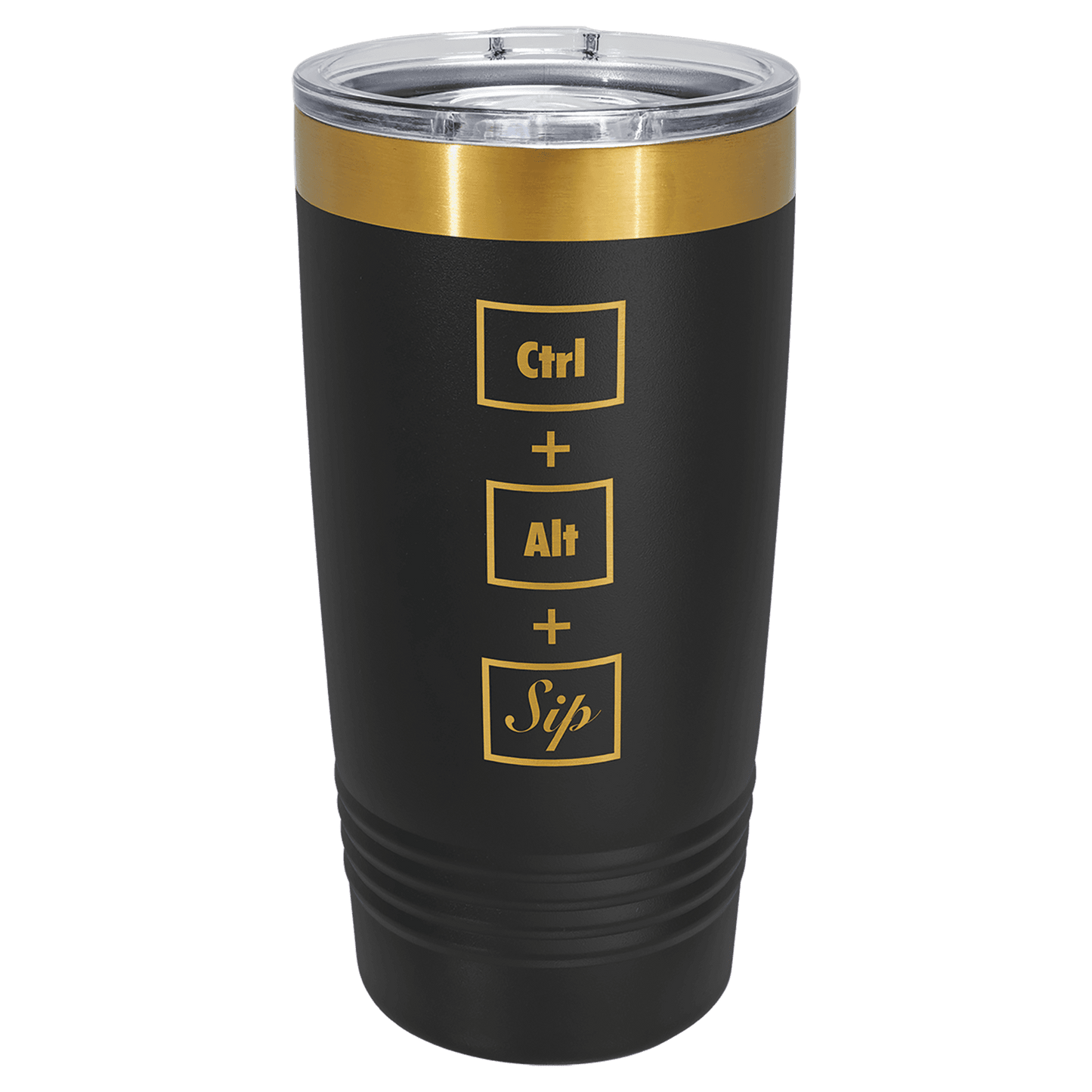 Polar Camel 20 oz. Black/Bright Gold ION-Plated Ringneck Tumbler with Slider Lid, Custom Engraved Tumbler