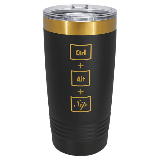 Polar Camel 20 oz. Black/Bright Gold ION-Plated Ringneck Tumbler with Slider Lid, Custom Engraved Tumbler