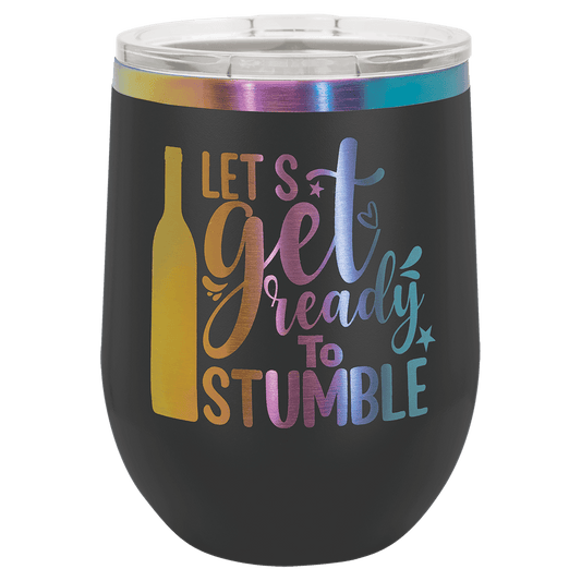 Polar Camel 12 oz. Black/Prism Stemless Wine Tumbler, Custom Engraved