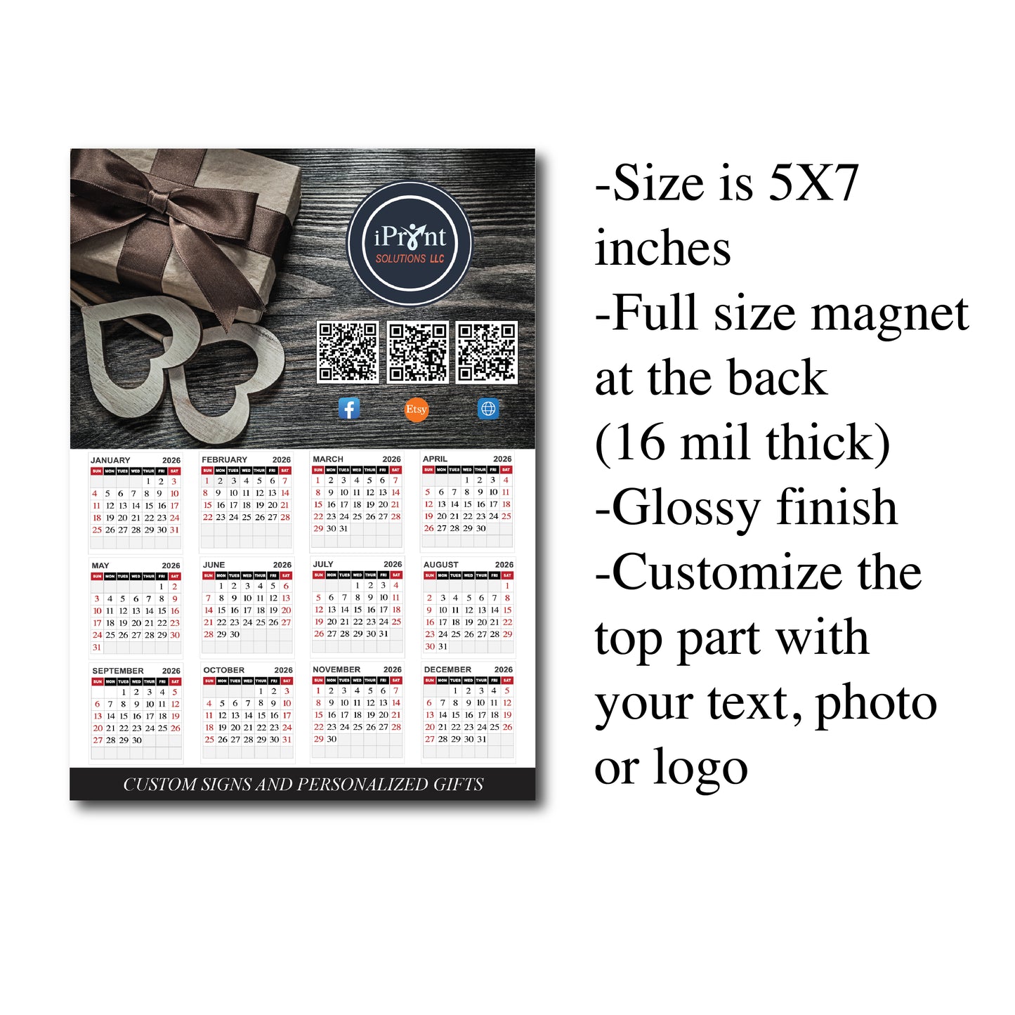 5X7 Custom calendar, Magnetic calendar, custom magnetic calendar, magnetic fridge calendar, calendar, fridge calendar, calendar 2026, calendar magnetic, calendar