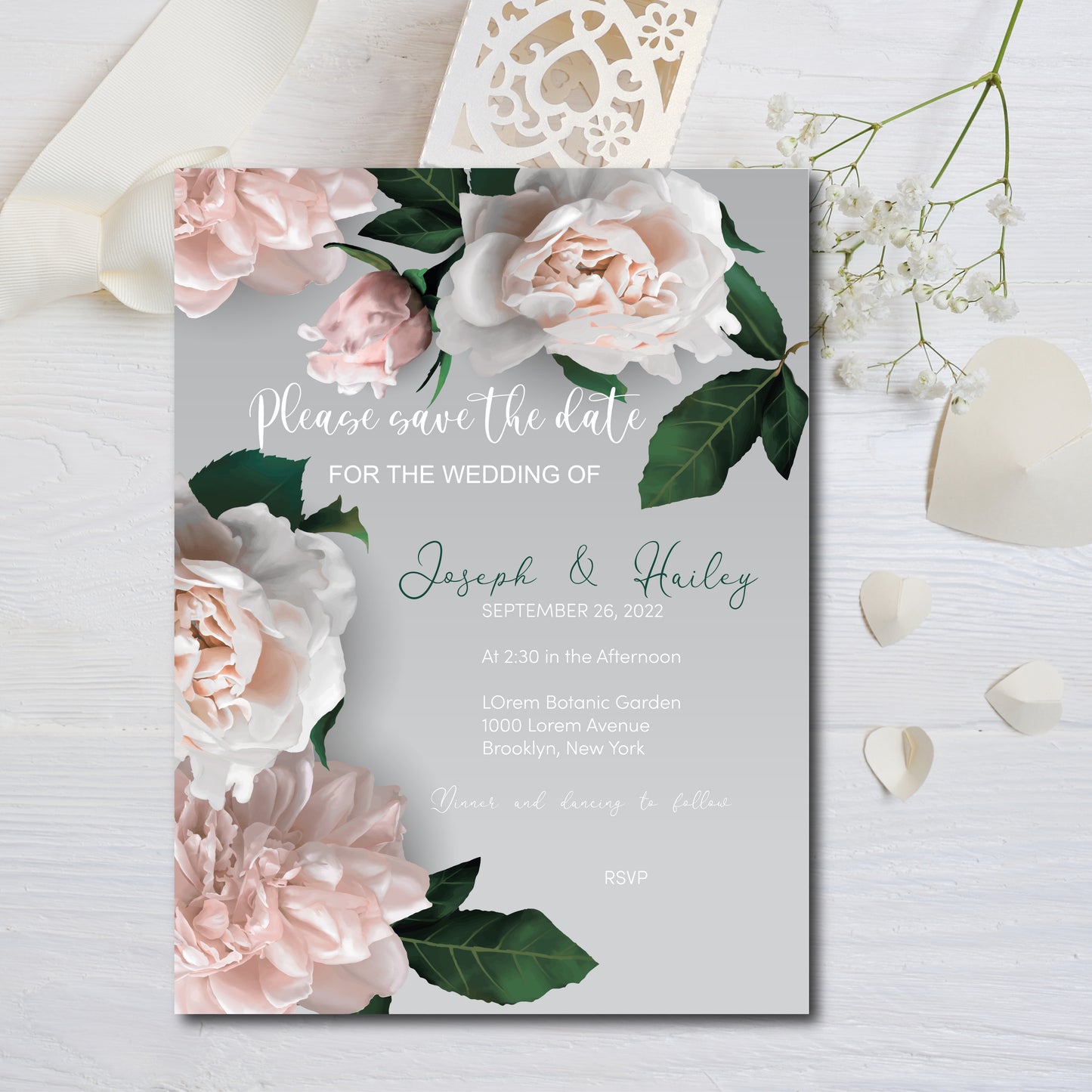 Save the Date Custom Invitation Personalized Save the Date Invitation 5X7 inches Flat Card with white envelopes