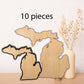 Set of 10 Upper and Lower State of Michigan shape blank wood, cut to shape wood, State of Michigan blank wood for art, wood blank, blank wood