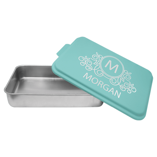 Aluminum Cake Pan with Teal Powder Coated Lid