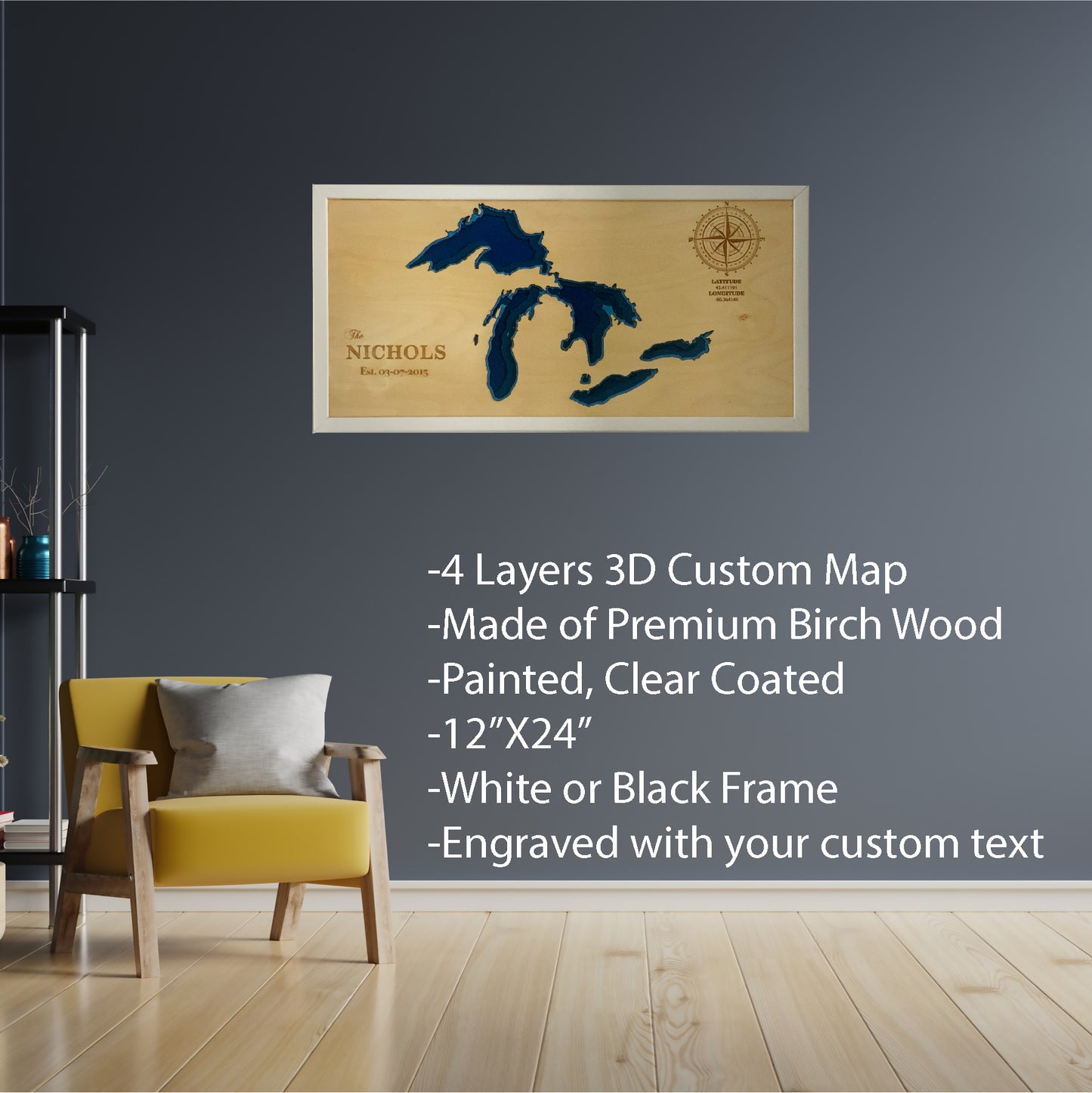 Custom map, custom lake map, State of Michigan map, custom wood map, custom map gifts, custom 3d lake map, map custom, custom map wall art